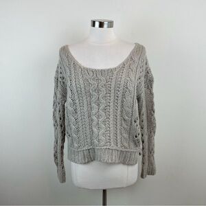 Free People Wool Mohair Tan Brown Crochet Knit Long Sleeve Sweater Boho Women